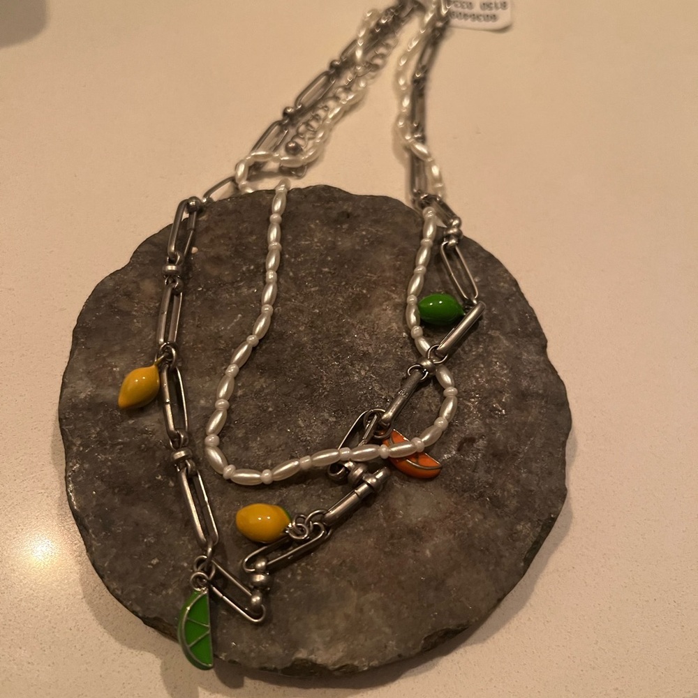 Free People Silver and seed Pearl lemons and citrus layered Necklace